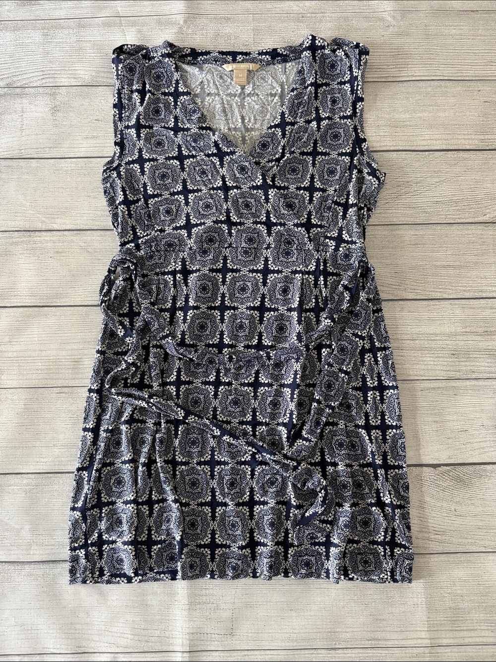 Banana Republic Navy White Print Faux Wrap Dress Size Medium